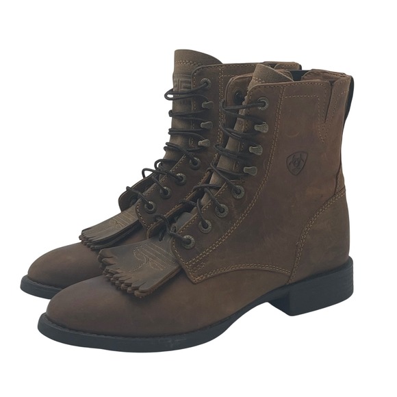 Ariat Heritage Lacer II Leather Western Lace Up Ankle Boots Brown Womens Size 7B - Picture 1 of 8